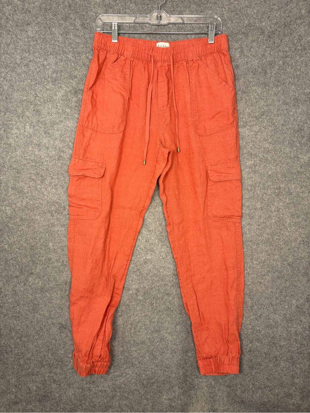 Nicole Miller 100% Linen Orange Cargo Jogger Pants M